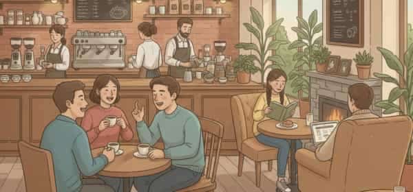 Placeholder illustration of a cozy cafe